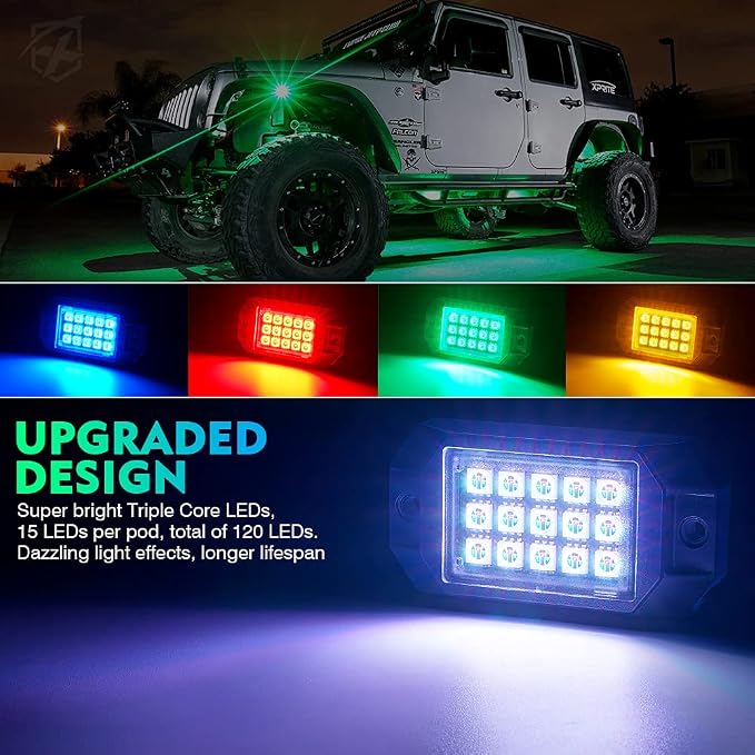 Xprite RGB Bluetooth Rock Lights Kit, w/RF Remote Controller - Image 2