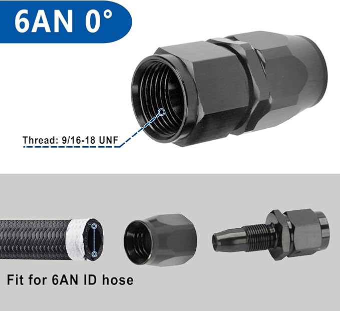LokoCar 6AN Hose End Fitting 0 Degree Straight Swivel - Image 2
