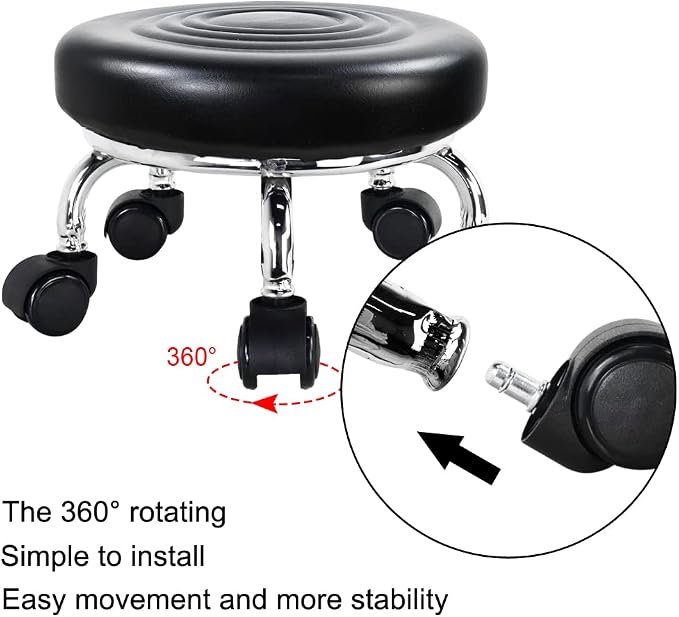 Modern Roller Seat PU Leather Low Round Rolling Stool 360 Swivel Small Stool - Image 5
