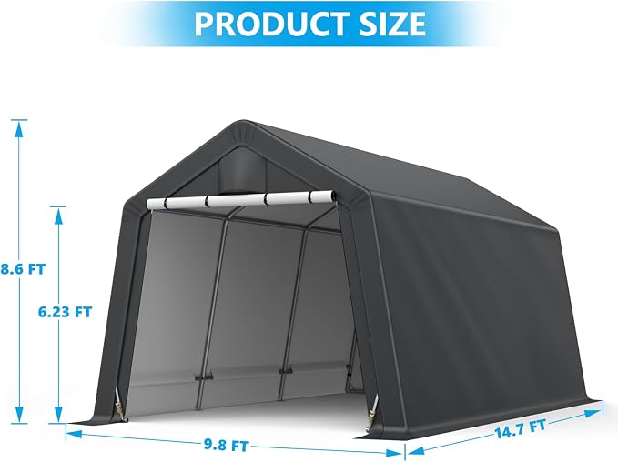 10x15FT Outdoor Storage Shelter Carport, Thickened Double-layer Heavy Duty - Image 2