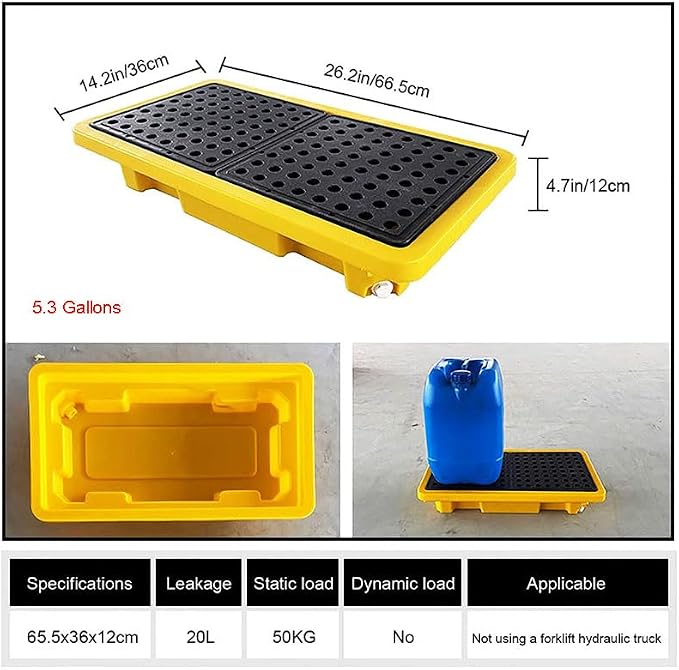 2 Drum Containment Spill Pallet, Polyethylene Low Profile Paint Bucket Tray - Image 2