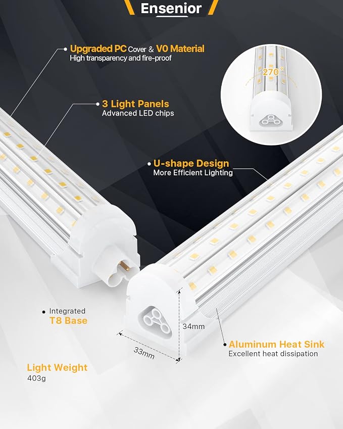 Ensenior 10 Pack 4 FT Led Shop Lights, 5000K Daylight, 5000LM Super Bright - Image 4