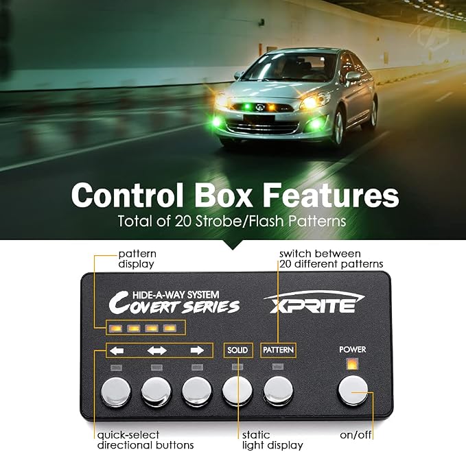 Xprite Amber Green LED Hideaway Strobe Lights Kit 20 Flashing Patterns - Image 4