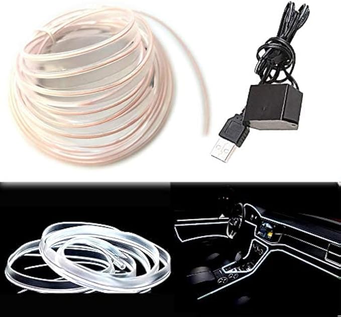 El Wire White Interior Car LED Strip Lights, 3M Neon Wire USB 5V by Maxlaxer