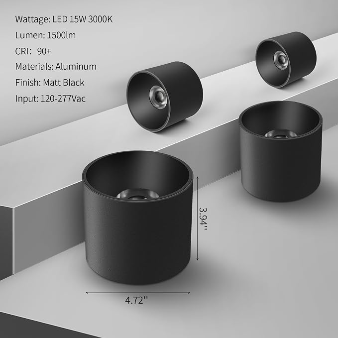 Modern Ceiling Light Fixture, Dimmable Flush Mount 4.72'' Black Cylinder - Image 2