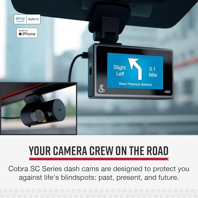 Cobra Smart Dash Cam + Rear Cam – UHD 4K Resolution, Alexa Built-In, 3-Camera - Image 2