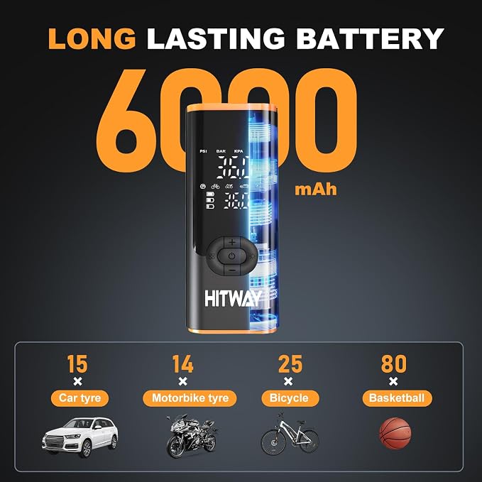 HITWAY Portable Electric Inflator Pump Supports up to 150PSI, fast inflation - Image 2