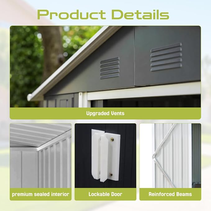 9 x 6.4 Ft Outdoor Storage Shed, Heavy-Duty Metal Shed - Image 4