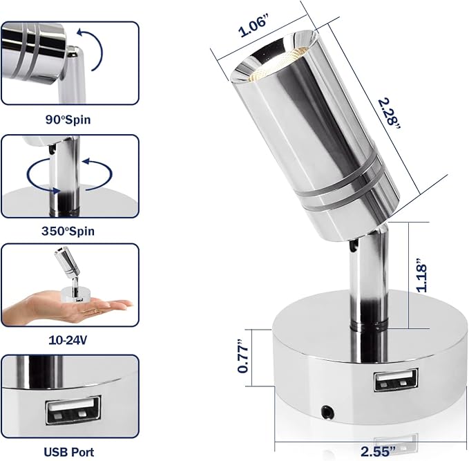 THALASSA 12V Interior LED RV Reading Lamp - Image 5