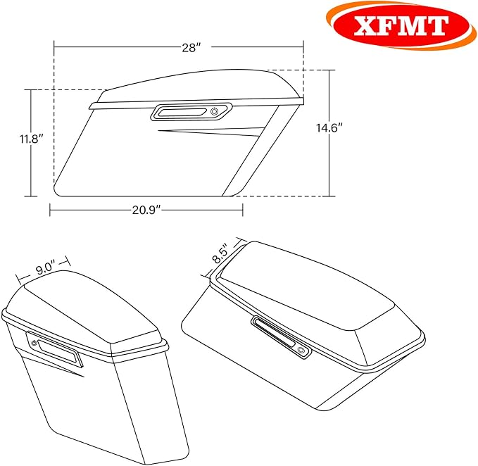 XFMT Motorcycle Hard Saddlebags Vivid Black Saddle Bags Trunk W/Latches - Image 6