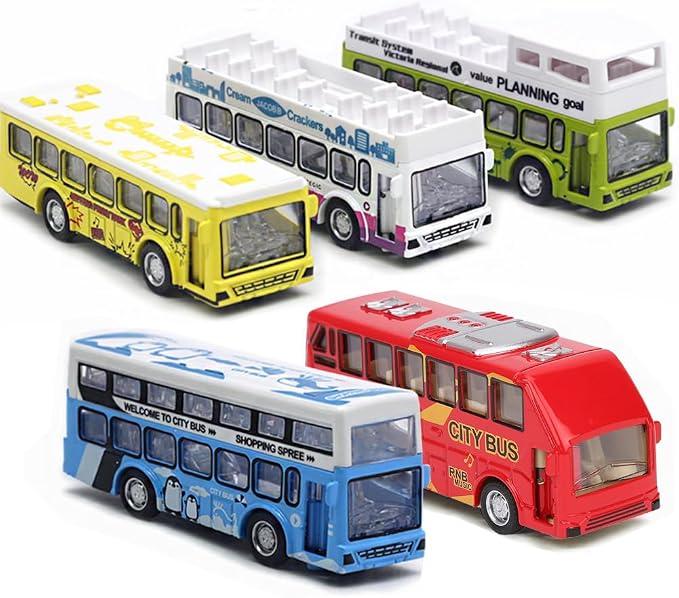 KIDAMI Die Cast Metal Toy Cars Buses Set, 1:64 Scale Double Decker City Bus by KIDAMI