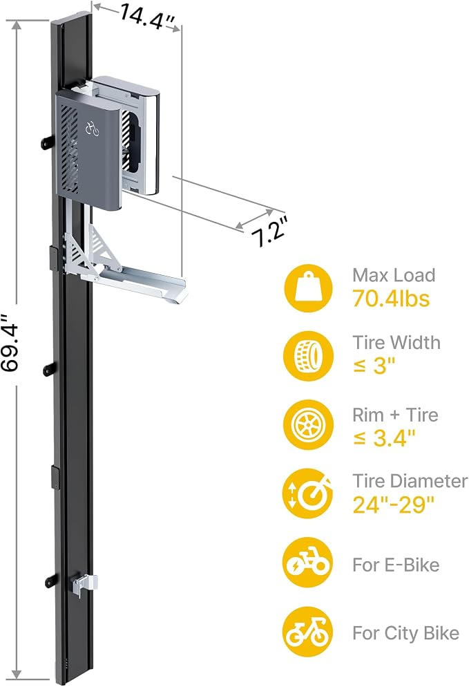 monTEK Automatic Lift EBike Rack – Fits 24-29" Tires, Heavy-Duty Vertical Wall - Image 8
