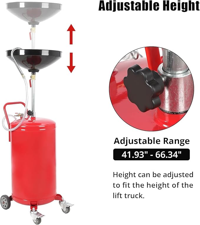 20-Gallon Waste Oil Drain Tank, Air Operated Portable Oil Drainer - Image 3