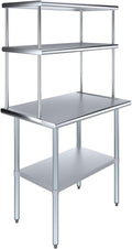 Amgood Stainless Steel Work Table Double Tier Overshelf | Metal Kitchen Prep by AmGood