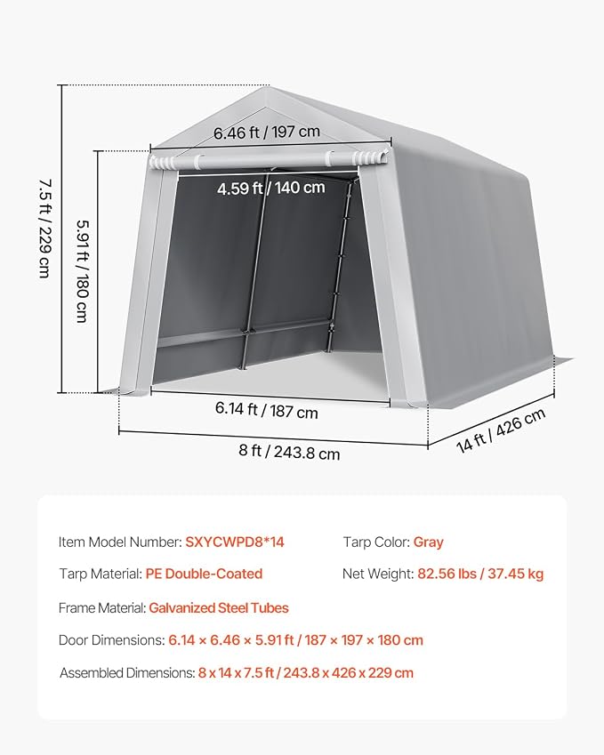 VEVOR Outdoor Storage Shed, 8 x 14 ft Portable Storage Tent - Image 7