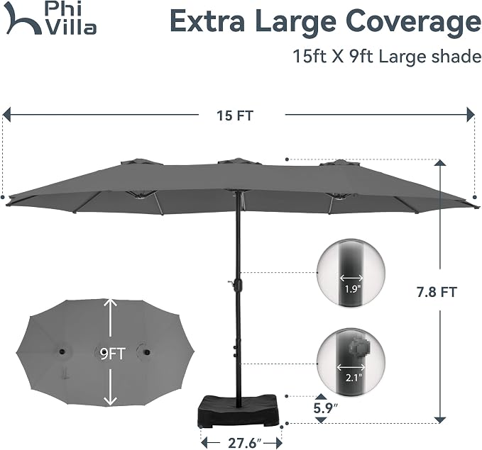 PHI VILLA 15ft Large Patio Umbrellas - Image 7