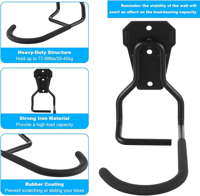 6 Pack Heavy Duty Bike Wall Mount Hooks - Image 3