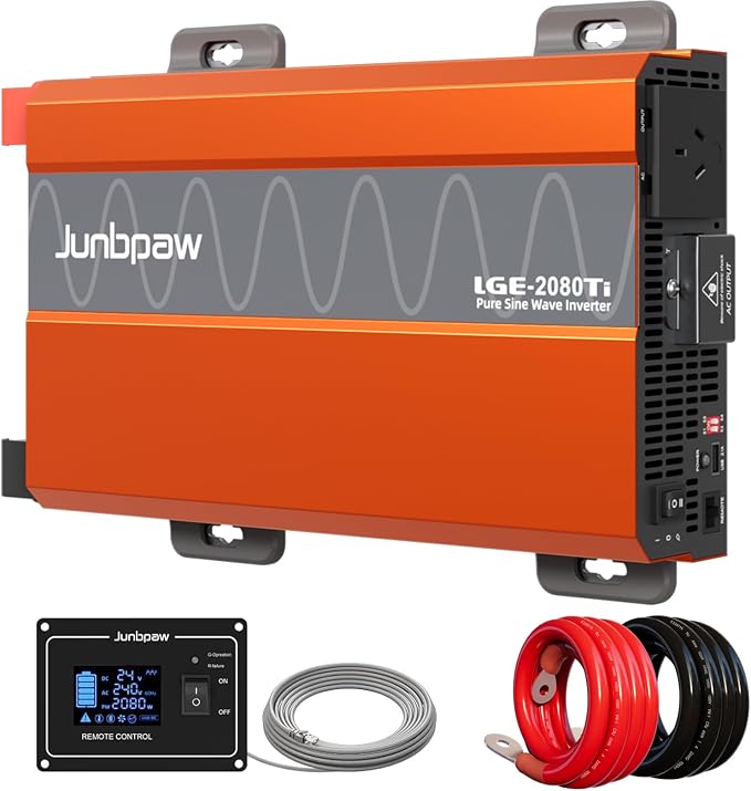 2080W Pure Sine Wave Inverter, 12V DC to 110V/120V AC, 6000W Peak, 5V/2.1A USB by Junbpaw