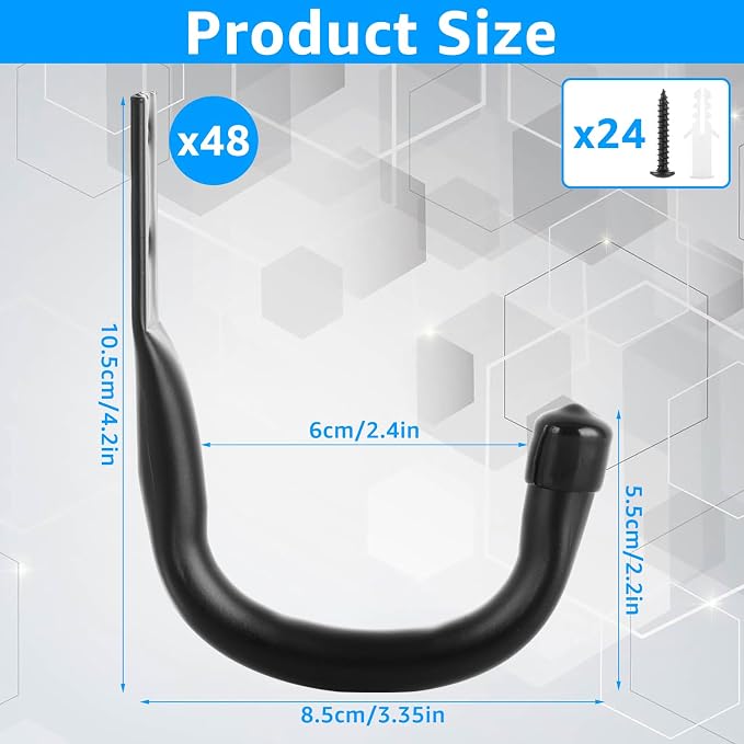 24 Pack Heavy Duty Garage Storage Utility Hooks 3.35" Kayak Wall Hangers Ladder - Image 2
