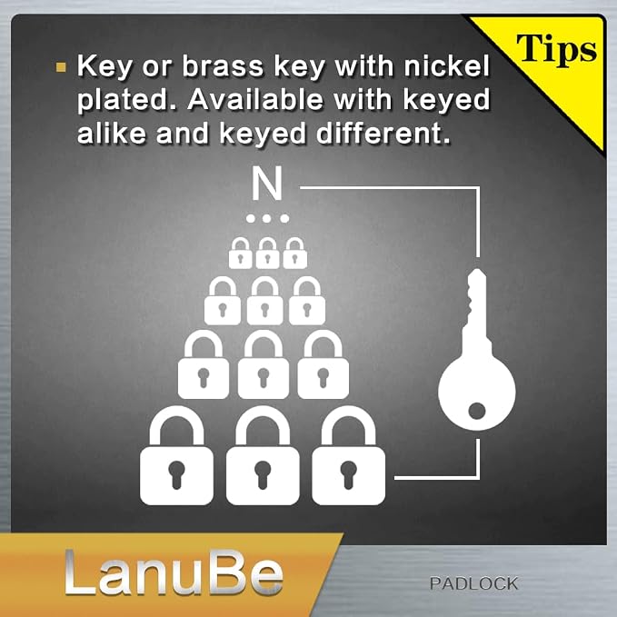 LanuBe Lock Laminated Steel Keyed Padlock, Keyed Alike Locks, Long Shackle - Image 3