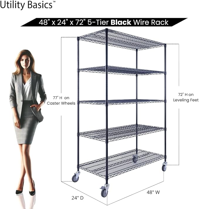 48"x24"x72" Black 5-Tier Premium Wire Shelving NSF 4000 LBS MAX Capacity Heavy - Image 2