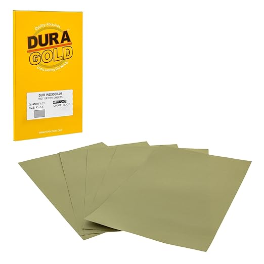 Dura-Gold Premium 3000 Grit Wet or Dry Sandpaper Sheets, 5-1/2" x 9", Box of 25 by Dura-Gold