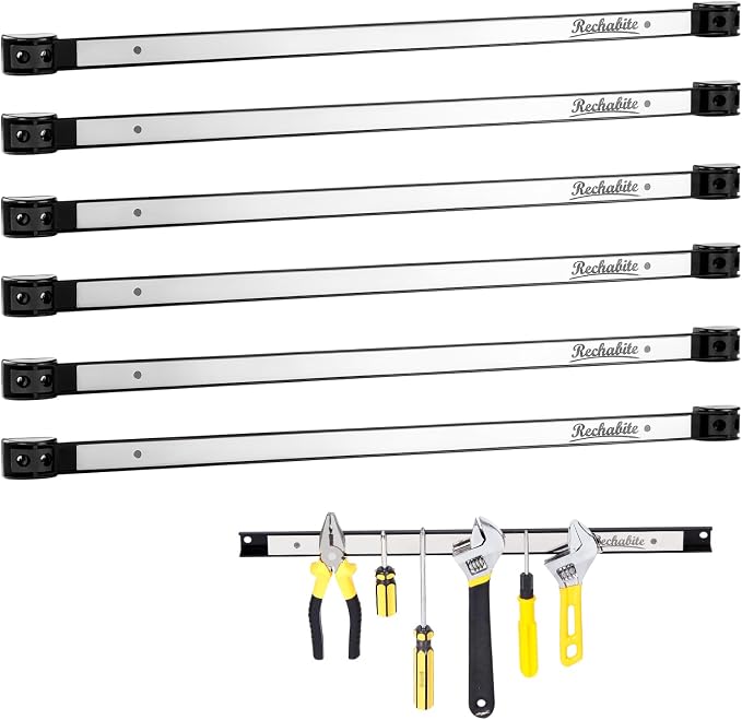 6 Pieces 24" Magnetic Tool Holder Strip, Stainless Steel Surface Tool Magnet Bar by RechabiteMagneticTools