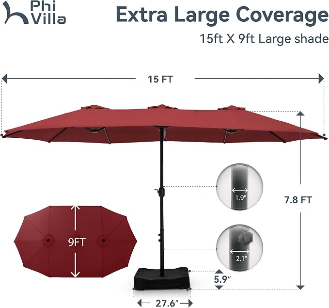 PHI VILLA 15ft Patio Umbrella Double-Sided Outdoor Market Extra Large Umbrella - Image 6