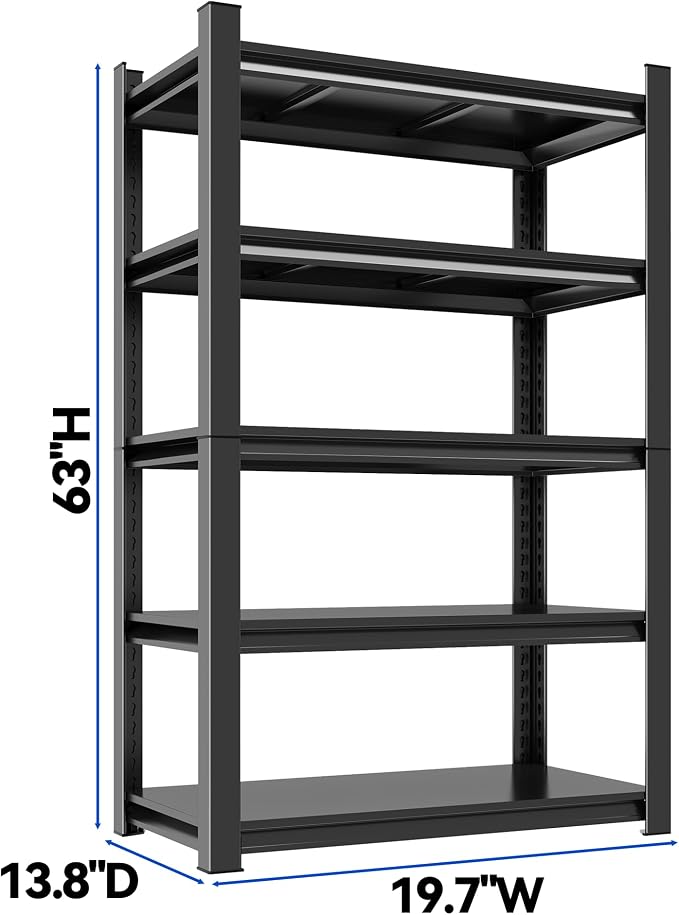 63"H Garage Shelving Heavy Duty Rack, 3000 LBS Extra Large Capacity 5 Tier - Image 2