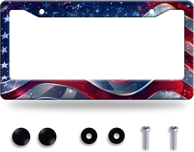 Patriotic American Flag License Plate Frame USA Flag License Plate Stainless by GORSNKYE