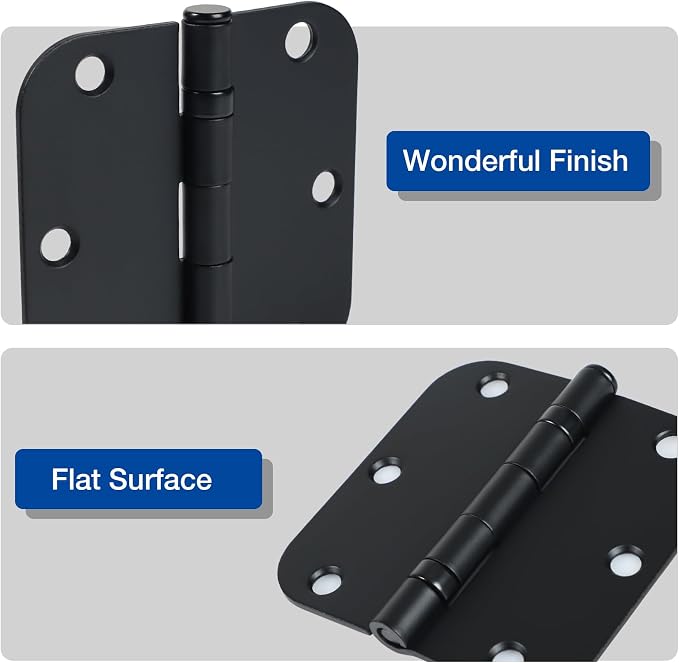 3 Pack Rounded Matte Black Door Hinges 3.5 Inch 5/8" Radius No Squeak Ball - Image 3