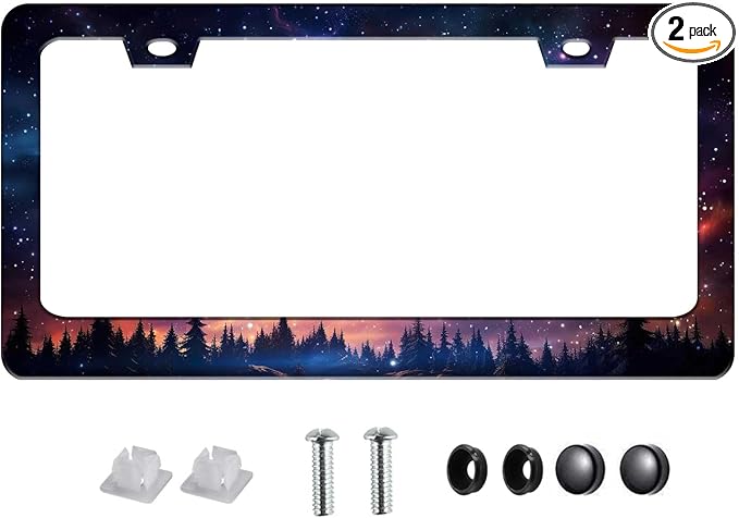 Galaxy License Plate Frame for Women Men 2 Pack-Heavy Duty Rustproof Aluminum by Unknown