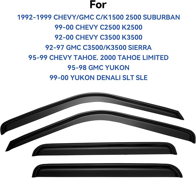 Window Visors Rain Guards for 1995-2000 Chevy Tahoe/GMC Yukon, Out-Channel - Image 2