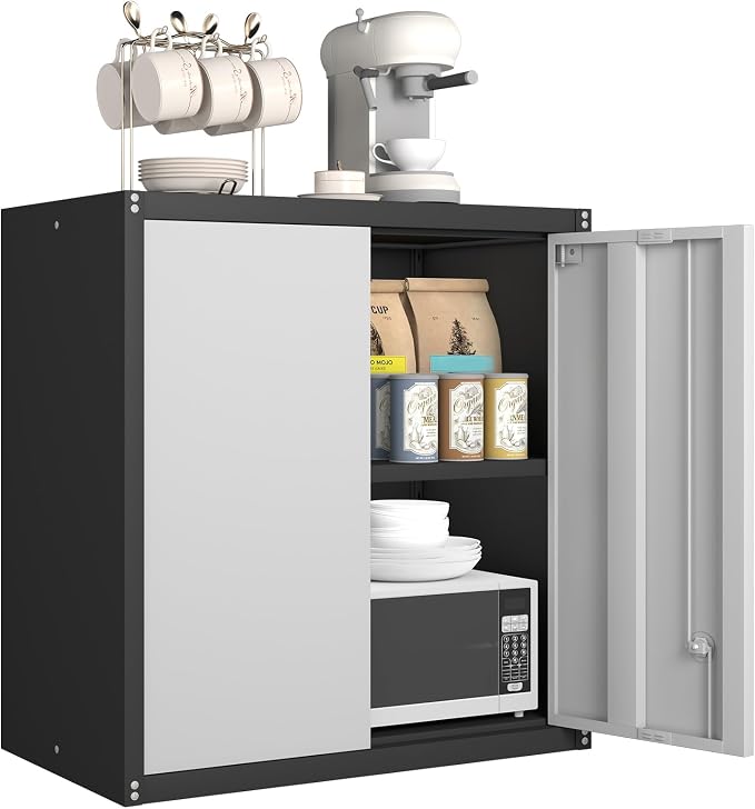 GREATMEET Metal Wall Cabinet, Wall Mounted Garage Cabinet, Locking Metal by GREATMEET