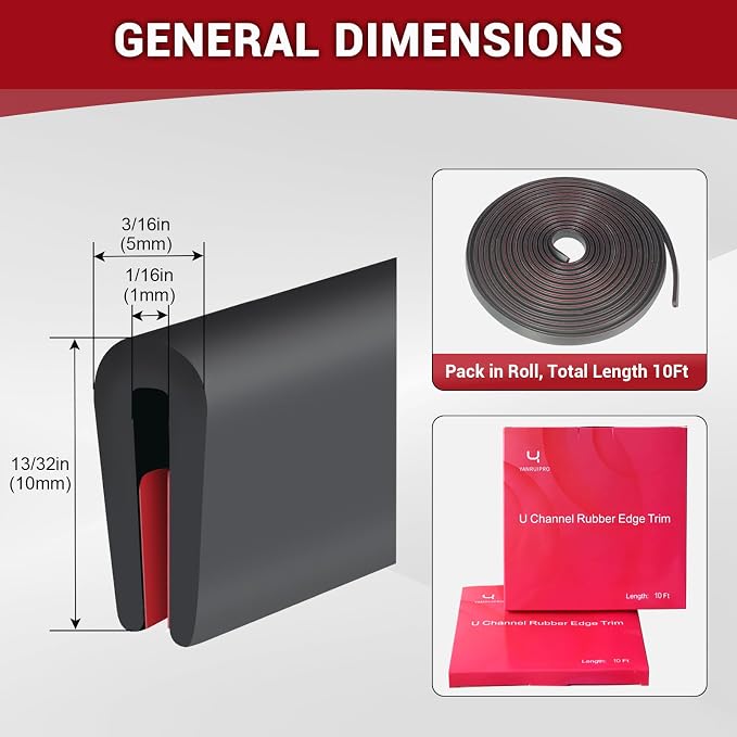 Rubber Edge Trim, 1/16" Self Adhesive Flexible U Channel Edge Protecter - Image 2