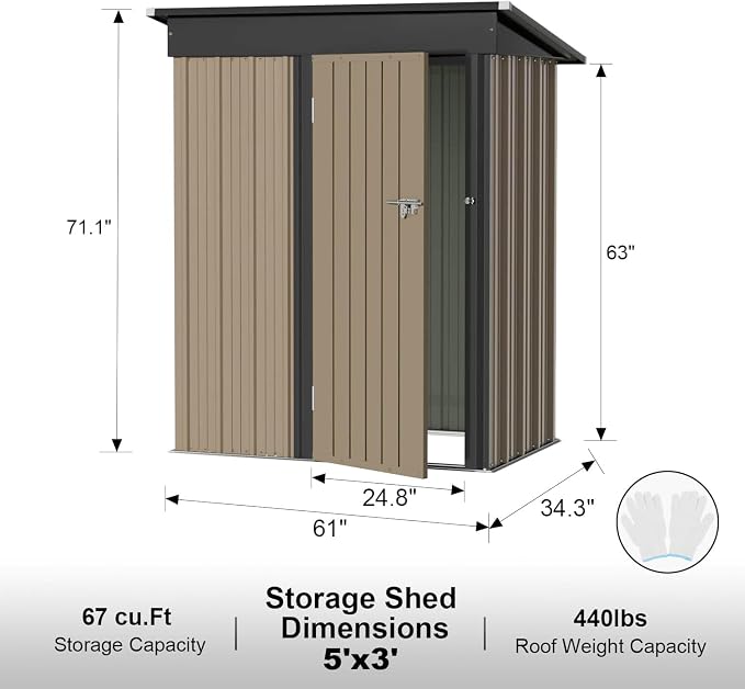 JUMMICO Metal Outdoor Storage Shed 5 x 3 FT Metal Shed - Image 3