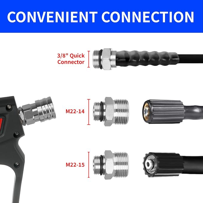 Short Pressure Washer Gun, 5000 Max PSI/12 GPM Car wash Gun, Swivel High - Image 2