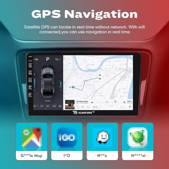 Kunfine Car Android Navigation Stereo GPS Radio Reverse Camera Display 9" IPS - Image 2