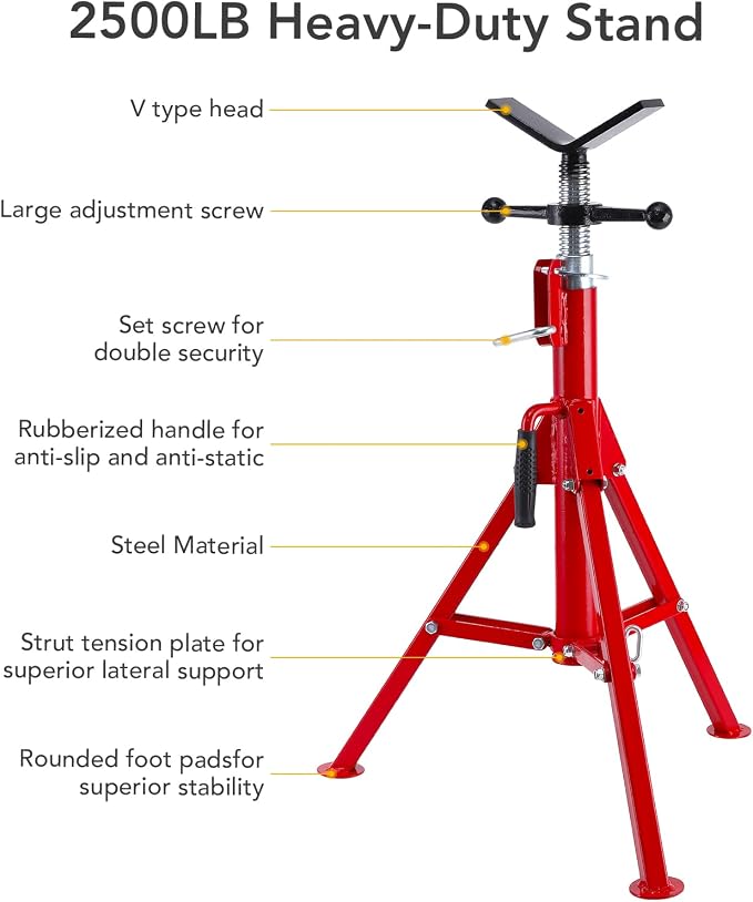Towallmark V Head Pipe Jack Stand, 28-52 Inch Adjustable Height, 1/8"-12" - Image 2