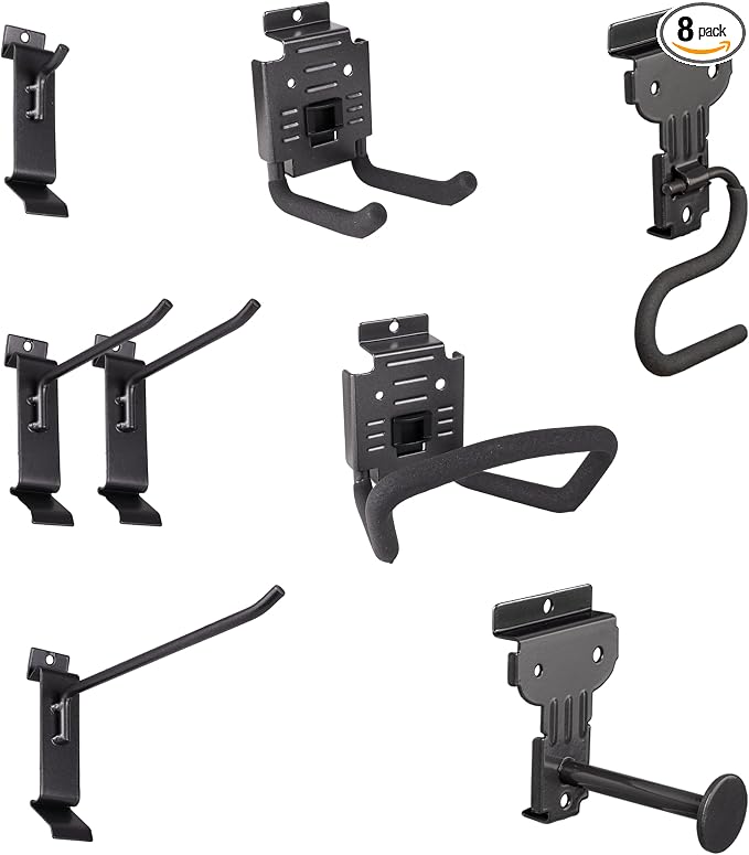 8 Pack Heavy Duty Slatwall Hooks, Snap & Heavy-Duty Hooks Mix, Organize Garage by HandiSOLUTIONS