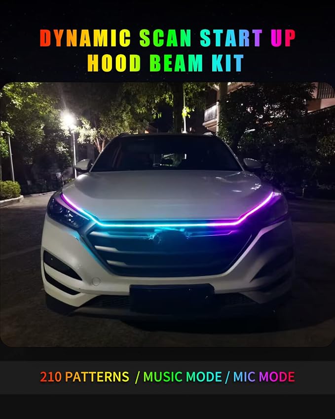 YM E-Bright Car Led Lights Exterior RGB Hood Light Strip Waterproof Multicolor - Image 7