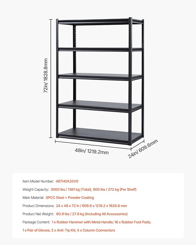 VEVOR Storage Shelves, 3000 lbs, 5 Tier Garage Storage Shelving - Image 8