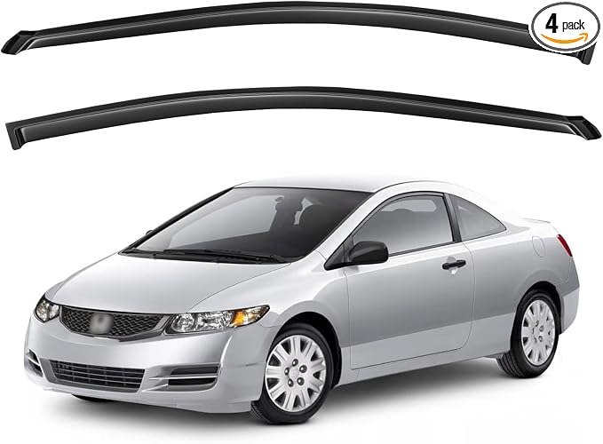 Window Visors Rain Guards for 2006-2011 Honda Civic Coupe, Out-Channel Window by YQAUTEC