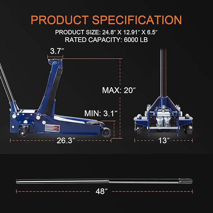 TCE ATZ830026XU-1 Torin Ultra Low Profile Floor Jack Heavy Duty Hydraulic Steel - Image 3