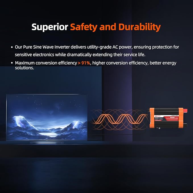 BELTTT 1000Watt Pure Sine Wave Inverter 12V DC to 120V AC - Image 3