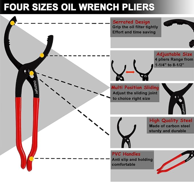 6Pcs Oil Filter Pliers Set, Universal Oil Filter Wrench - Image 4