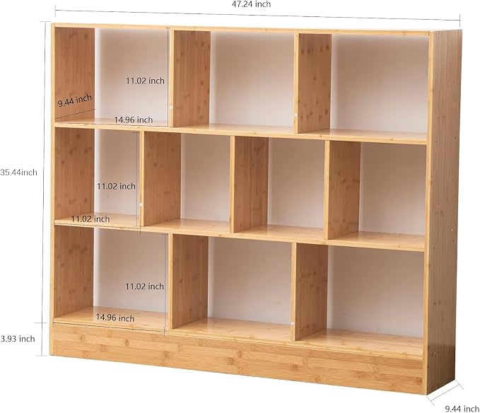 Maydear 47.24” Bamboo Bookshelf, 10 Cube Bookshelf - Image 2