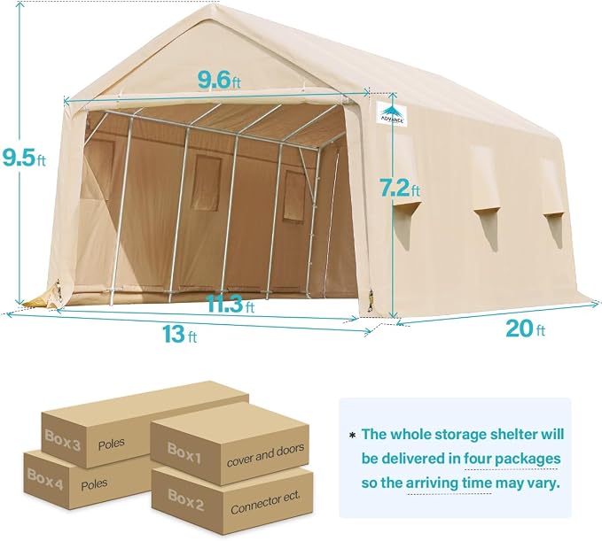 ADVANCE OUTDOOR 13x20 ft Carport 2 Roll up Doors & Vents Outdoor Portable - Image 5