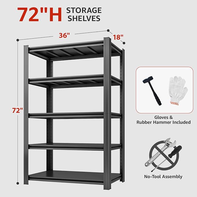 5 Tier Metal Shelving Unit, Heavy Duty Garage Shelves - Image 2