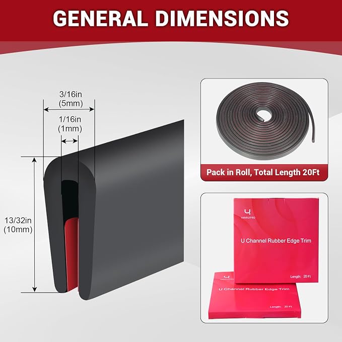 Rubber Edge Trim, 1/16" Self Adhesive Flexible U Channel Edge Protecter - Image 2